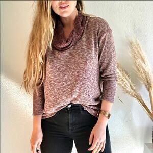 NORDSTROM GIBSON Girl Cowl Neck Long Sleeve Light Maroon Pullover Sweater Top L